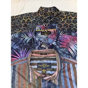 Pete Huntington Mens Bali Button Front Long Sleeve Pattern Lg EUC (Lot Of 3)